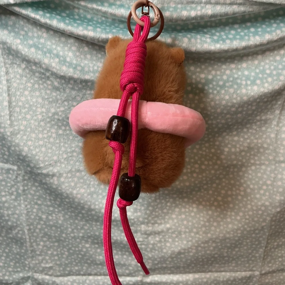 Capybara Bag Charm with Pink Floatie and Rope